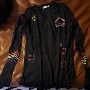 Lauren Moshi Black Long Sleeve Tee with Colorful Patches